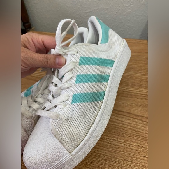 Adidas Superstar Mint Teal Clamshell White Mesh Knit Sneakers BA7137 Womens 8.5 - Picture 4 of 9
